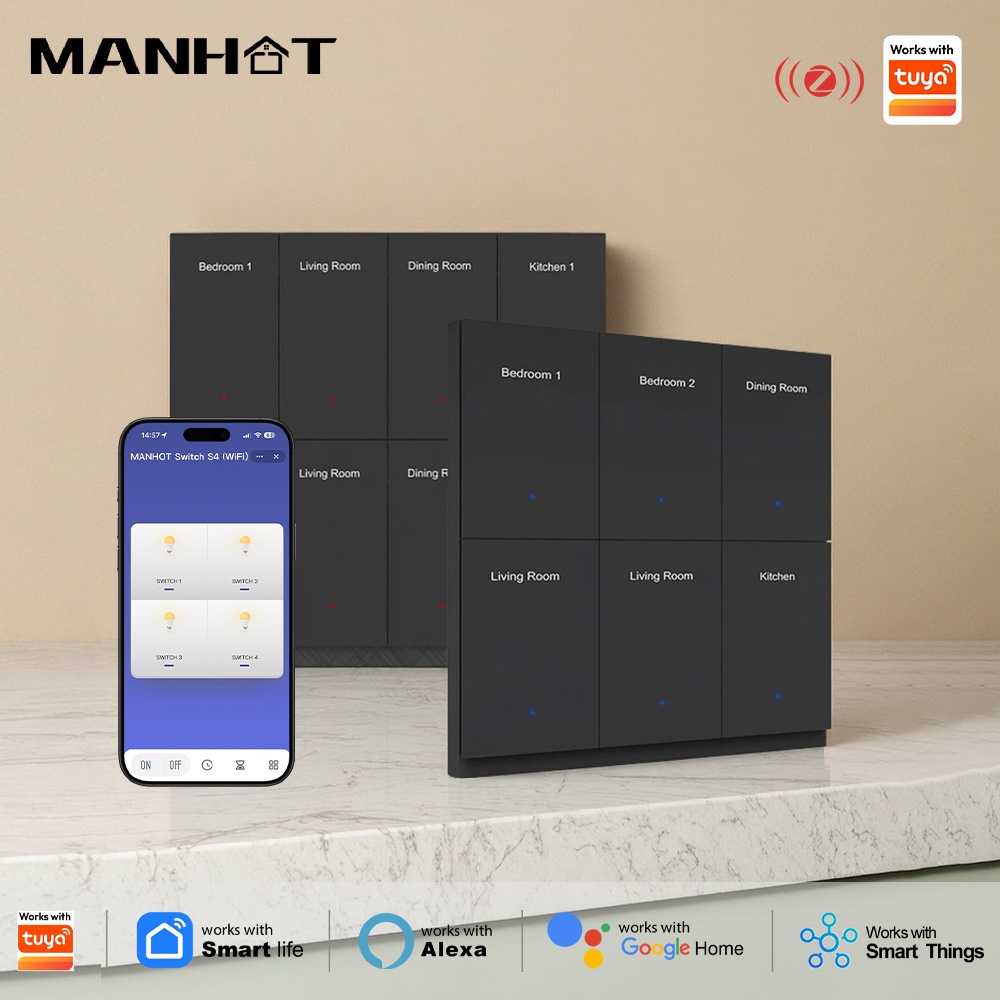 Smart Home Voice Control - สวิตช์ไฟอัจฉริยะ Manhot DIY Name Switch Zigbee
