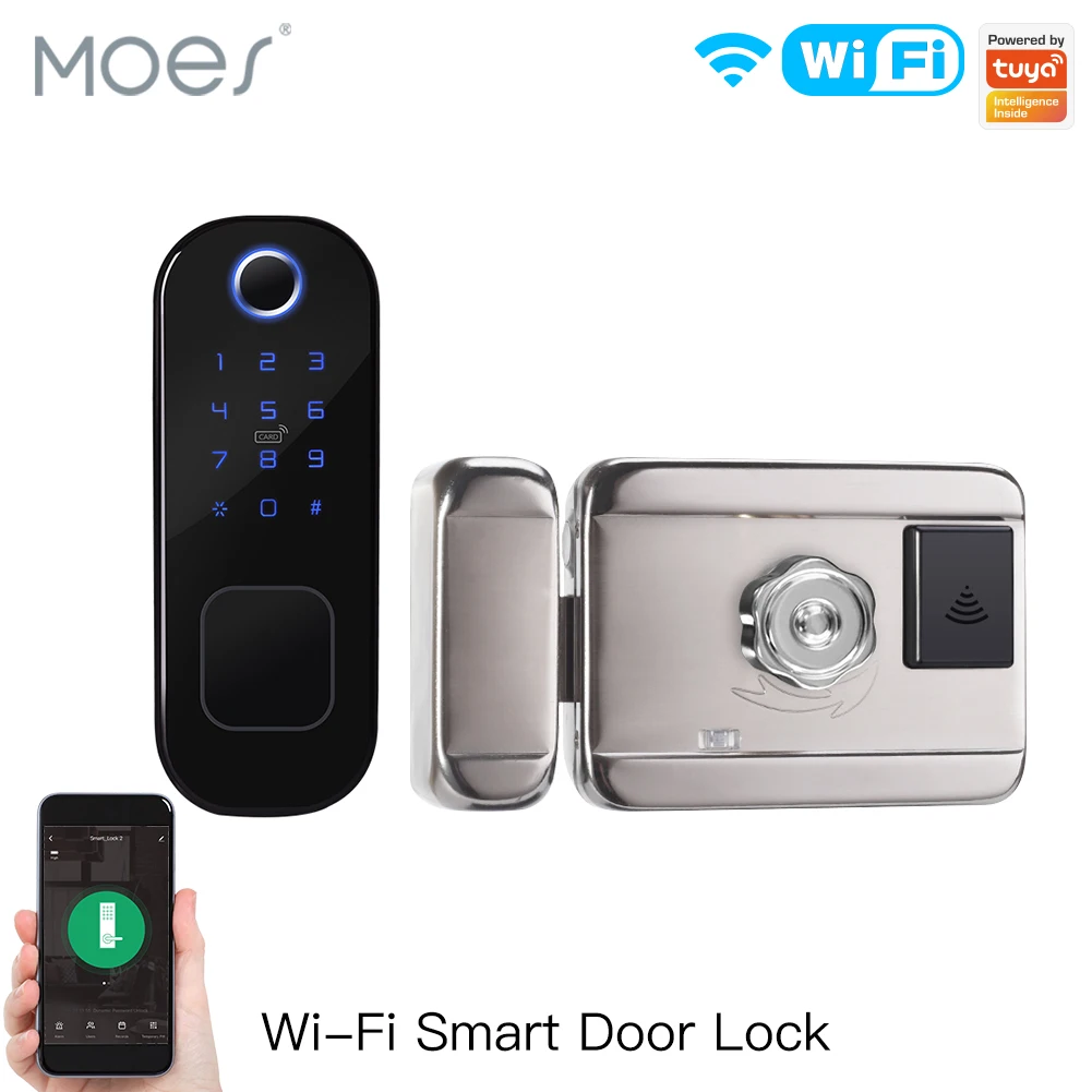 Smart Home Hotel - Moes WiFi Tuya ล็อคด้วยลายนิ้วมือ, ล็อคประตูดิจิตอลล็อครหัสผ่านสำหรับการรักษาความปลอดภัยในบ้านและโรงแรม