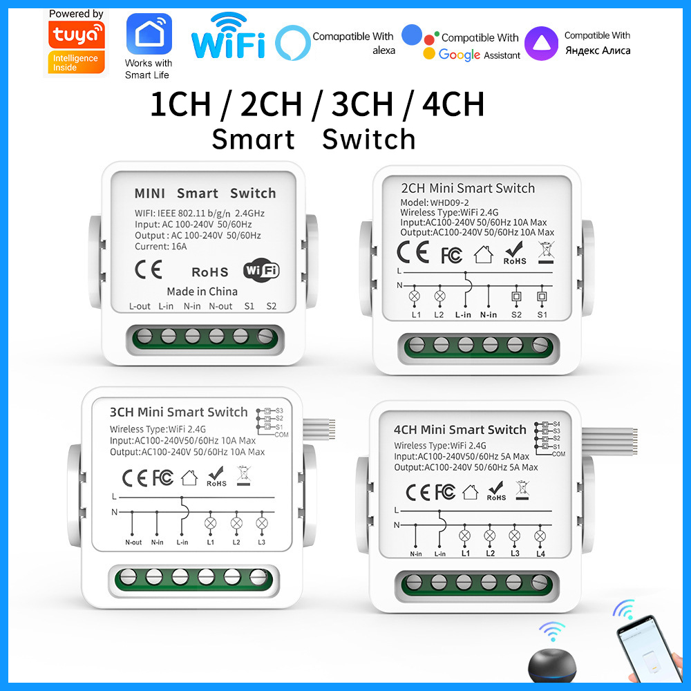 Smart Home Voice Control - สวิตช์อัจฉริยะ Tuya WiFi 1/2/3/4 ช่อง 4