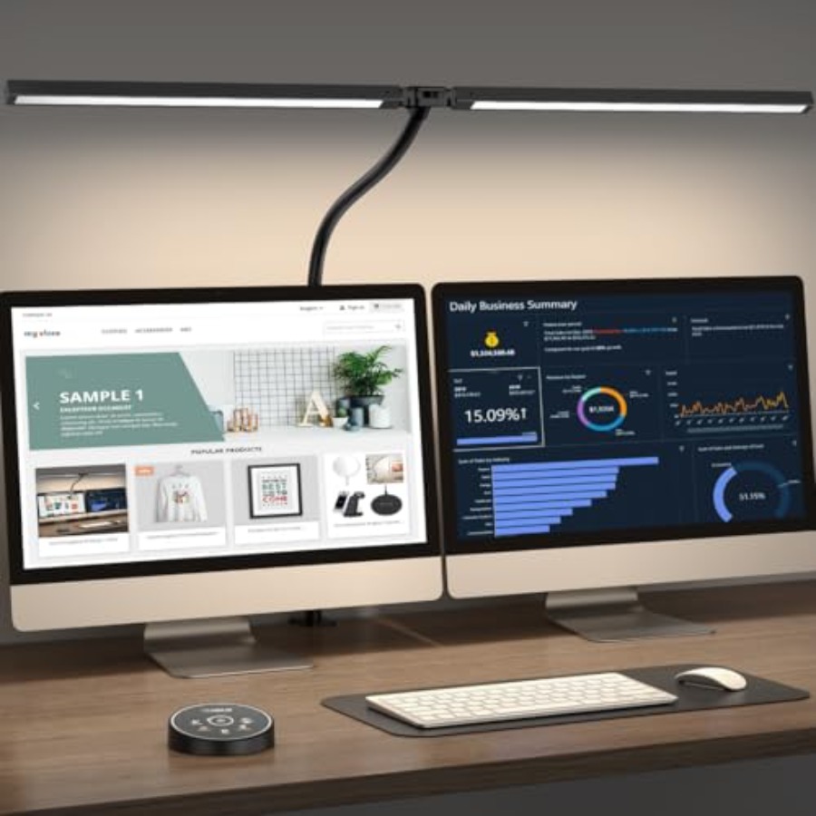 Smart Home Office - โคมไฟตั้งโต๊ะ LED สำหรับสำนักงานและบ้าน - โคมไฟสำหรับสถาปนิกถนอมสายตาพร้อมที่หนีบ, ไฟทำงานอัจฉริยะสำหรับจอคอมพิวเตอร์แบบคู่: