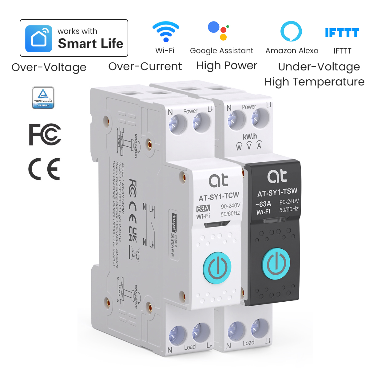 Smart Home Voice Control - เบรกเกอร์วงจรไฟฟ้าอัจฉริยะ Tuya WiFi 1P+N 63A MCB
