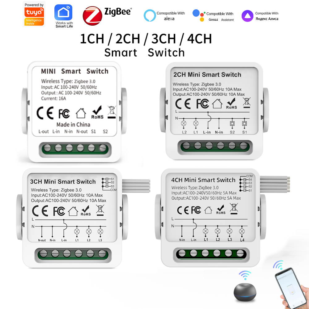 Smart Home Voice Control - สวิตช์อัจฉริยะ Tuya Zigbee 3.0 แบบ 1/2/3/4
