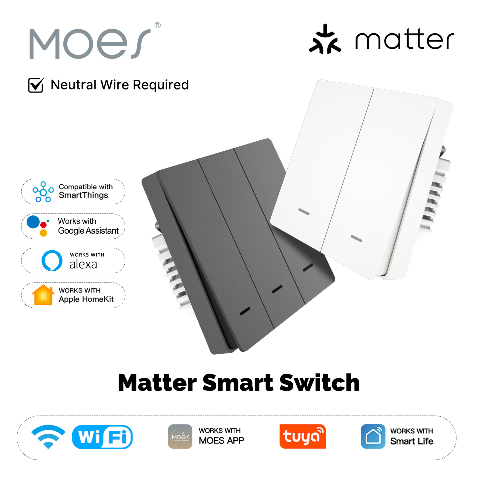 Smart Home Iot - MOES Matter Tuya WiFi สมาร์ทปุ่มสวิทช์ EU