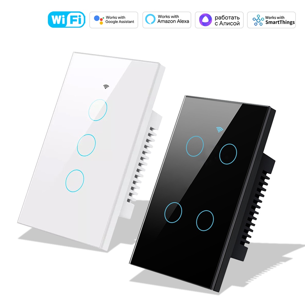 Smart Home Touchscreen Control Panel - สวิตช์ไฟติดผนังแบบสัมผัส Smart Life Wifi+Bluetooth สวิตช์แผงสัมผัสแบบ US