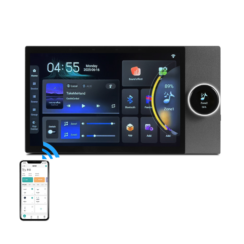 Smart Home Touchscreen Control Panel - เครื่องเล่นเพลงพื้นหลังสำหรับบ้านอัจฉริยะ พร้อมเครื่องขยายเสียงติดผนังขนาด 7 นิ้ว 8*30W ควบคุมผ่านหน้าจอสัมผัสระบบ