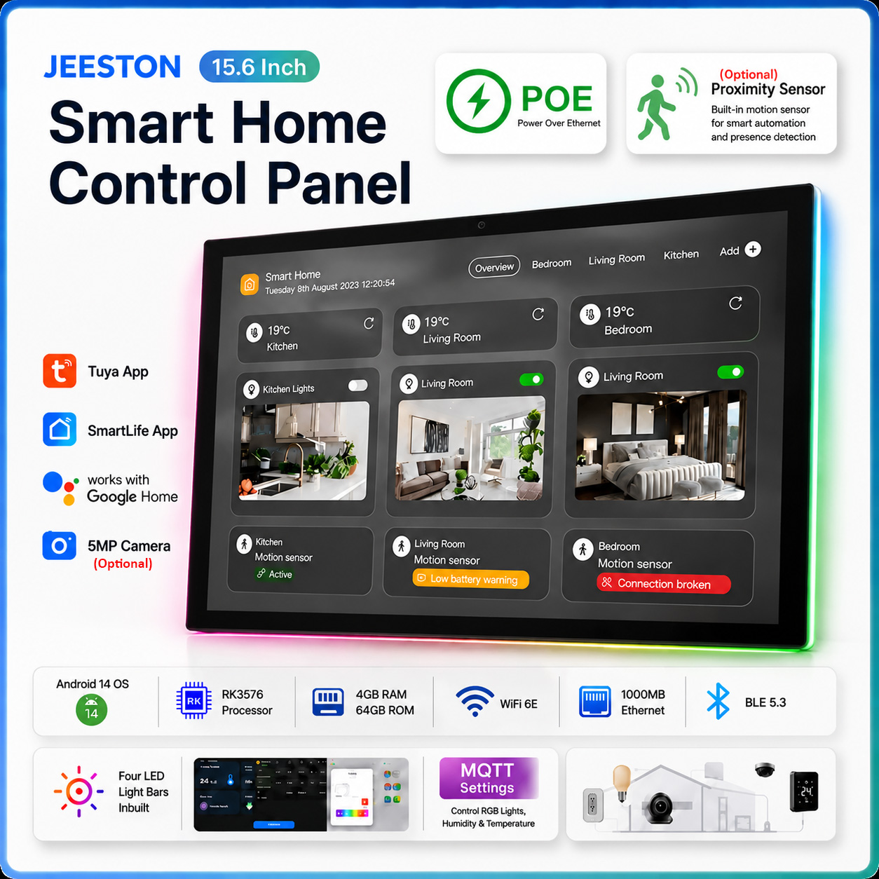Smart Home Touchscreen Control Panel - แผงควบคุมบ้านอัจฉริยะแบบติดผนังขนาด 15.6 นิ้ว ระบบ Android 14